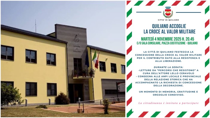 La Croce al Valor Militare a Quiliano: l’onorificenza sarà conferita il prossimo 4 novembre La Croce al Valor Militare a Quiliano: l’onorificenza sarà conferita il prossimo 4 novembre