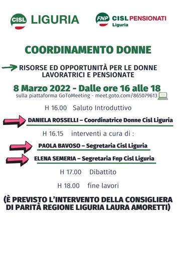 Cisl, “Risorse e opportunità per le donne lavoratrici e pensionate”: martedì 8 marzo incontro online