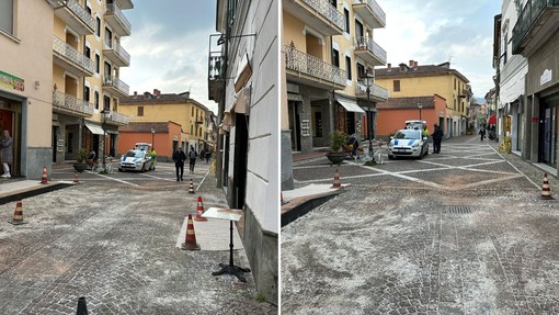 Carcare, rotto il tubo di un mezzo della nettezza urbana: si imbrattano i muri degli edifici