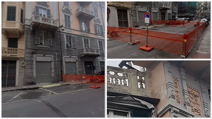 Savona, caduta calcinacci da un palazzo in via dei Martinengo: strada chiusa (FOTO)