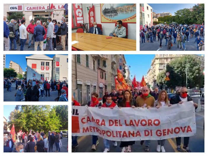 Un fiume di solidarietà dopo gli attacchi alla Cgil. Ecco i presidi a Genova, Savona e Imperia