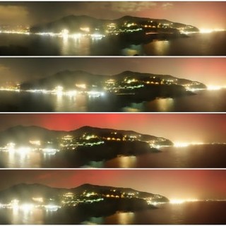 Alcune immagini dell'aurora boreale di stanotte vista dall'Isola di Bergeggi (Foto inviate da Angelo Maggioni)