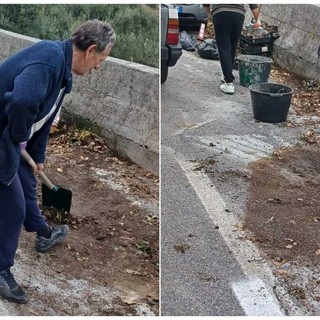Savona, i residenti di via alla Strà di nuovo all'opera per ripulire la strada dai detriti