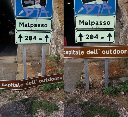 Finale Ligure: volontari ripristinano un segnale stradale divelto Finale Ligure: volontari ripristinano un segnale stradale divelto