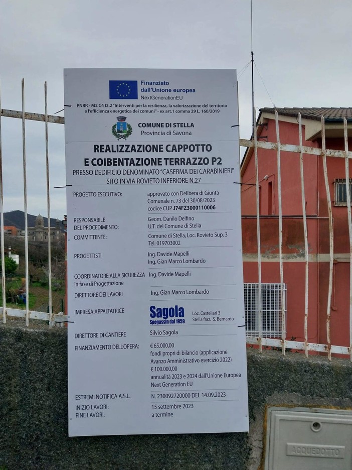 Stella, scattati i lavori di riqualificazione energetica della caserma dei carabinieri Stella, scattati i lavori di riqualificazione energetica della caserma dei carabinieri