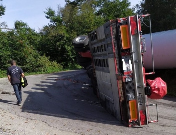 Camion si ribalta e perde pala eolica: domani mattina Sp 12 riaperta, ma solo una corsia