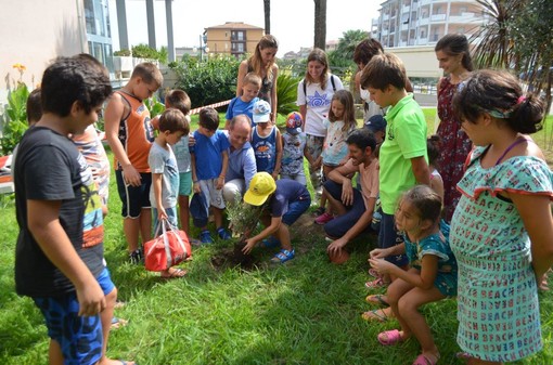 Andora, i bambini del Campo Solare hanno piantumato due alberelli d'ulivo nel giardino del municipio Andora, i bambini del Campo Solare hanno piantumato due alberelli d'ulivo nel giardino del municipio