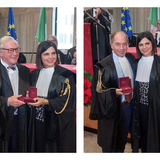 Savona, consegnata una medaglia alla memoria e una per i 50 anni di toga agli avvocati Chirò e Bellasio (FOTO) Savona, consegnata una medaglia alla memoria e una per i 50 anni di toga agli avvocati Chirò e Bellasio (FOTO)