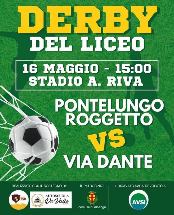 Albenga, torna il Derby del Liceo Giordano Bruno: il 16 maggio la partita di beneficenza “Pontelungo Roggetto vs Via Dante” Albenga, torna il Derby del Liceo Giordano Bruno: il 16 maggio la partita di beneficenza “Pontelungo Roggetto vs Via Dante”