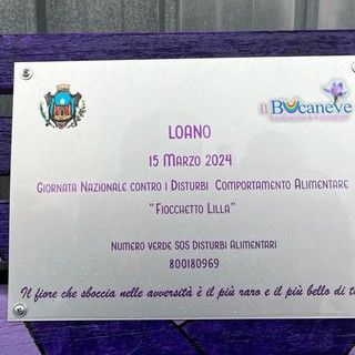A Loano una nuova "panchina lilla" contro i disturbi alimentari. Brunetto: "Fondamentale la prevenzione"
