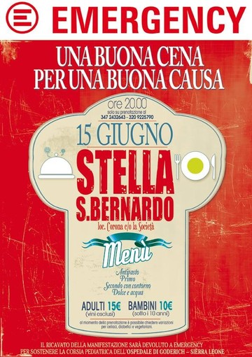 Savona, sabato 15 giugno cena a favore di Emergency
