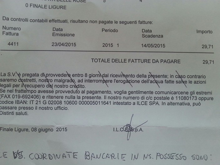 Bollette "impazzite" dell'acqua a Finale Ligure: acquedotto e banche si rimpallano la responsabilità Bollette "impazzite" dell'acqua a Finale Ligure: acquedotto e banche si rimpallano la responsabilità