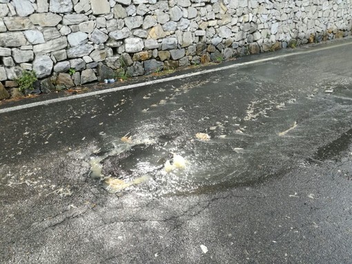 Finale Ligure, via della Pineta: asfalto spaccato, un fiume di fogna invade la strada (FOTO e VIDEO) Finale Ligure, via della Pineta: asfalto spaccato, un fiume di fogna invade la strada (FOTO e VIDEO)