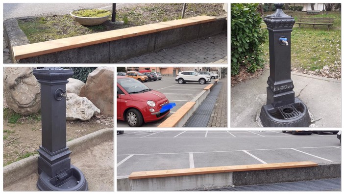 Carcare, manutenzione fontane pubbliche e nuove sedute in legno (FOTO)