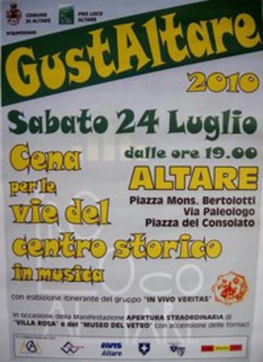 Altare: domani "GustAltare", cena per le vie del centro