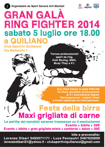Quiliano, sabato arriva il Gran Galà Ringh Fighter