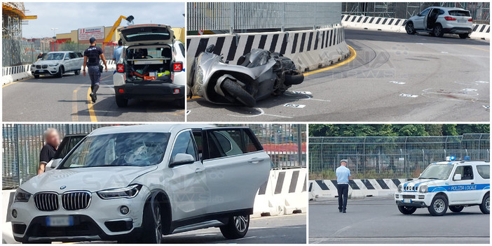 Incidente in via Trieste a Vado: in collisione un'auto e uno scooterone, centauro ricoverato al Santa Corona(FOTO)