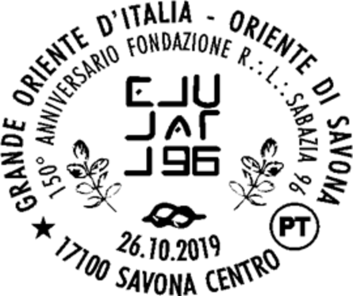 Savona, un annullo speciale per il 150° anniversario della fondazione R.L. Sabazia 96 Savona, un annullo speciale per il 150° anniversario della fondazione R.L. Sabazia 96