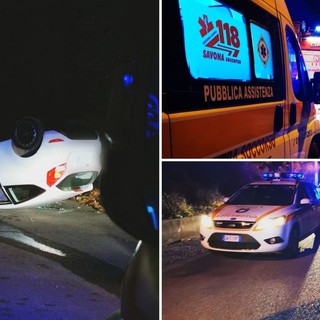 Ranzi, auto cappottata nella notte, due giovani al Santa Corona in codice giallo