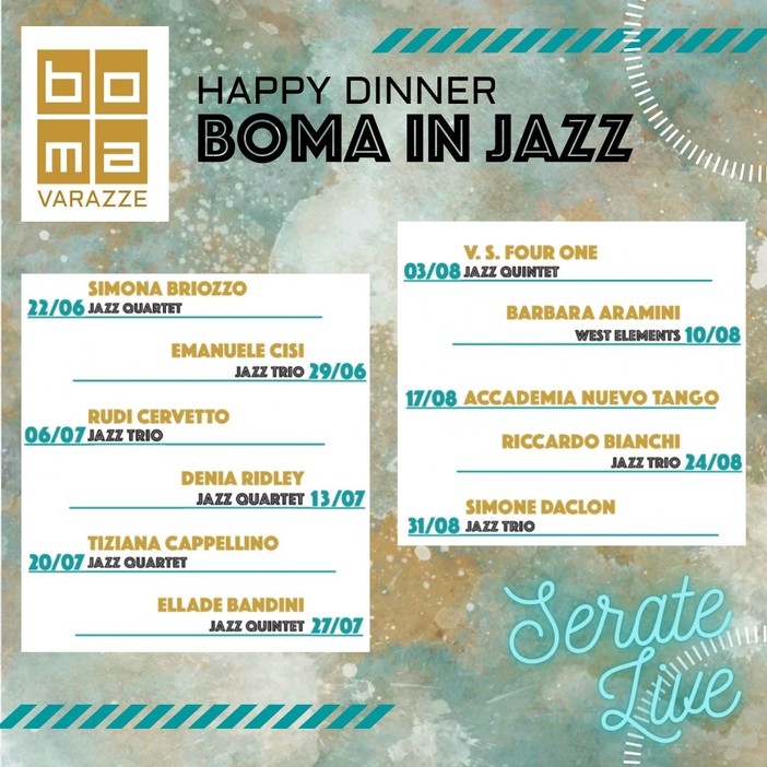 Al ristorante Boma di Varazze tornano le cene in musica: giovedì 22 giugno via alla rassegna jazz Al ristorante Boma di Varazze tornano le cene in musica: giovedì 22 giugno via alla rassegna jazz