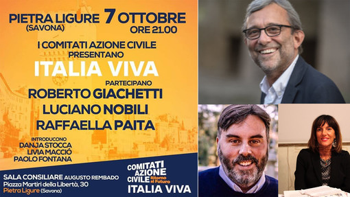 Lunedì 7 ottobre "Italia Viva" approda a Pietra Ligure