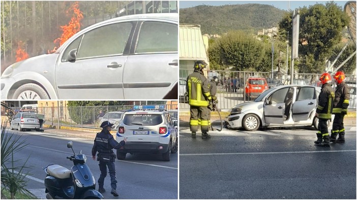 Pietra, vigili del fuoco intervengono per spegnere l'incendio di un'auto (FOTO E VIDEO)