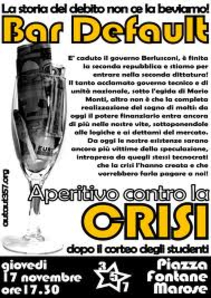 Singolare protesta, allestito "Bar default" in centro a Genova Singolare protesta, allestito "Bar default" in centro a Genova