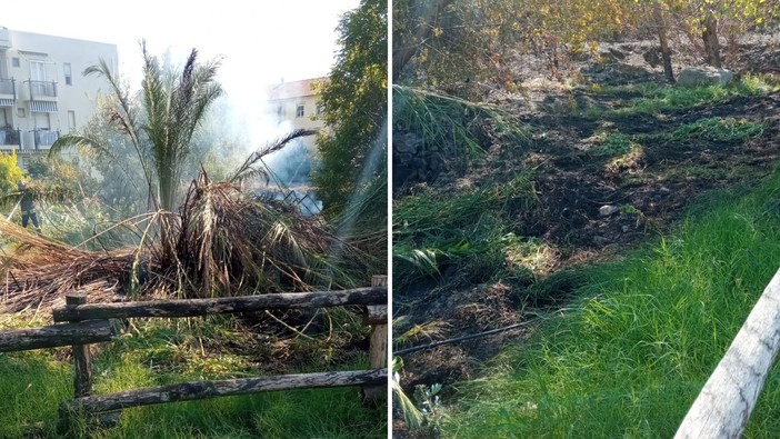 Albenga, incendio sterpaglie in piazza Europa: vigili del fuoco mobilitati