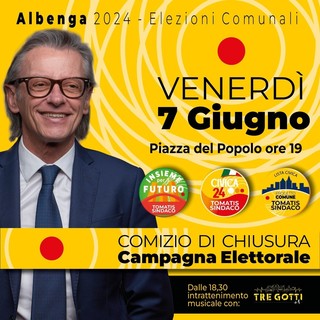 Elezioni Albenga '24, Tomatis verso la chiusura della campagna elettorale: stasera (7 giugno) il comizio Elezioni Albenga '24, Tomatis verso la chiusura della campagna elettorale: stasera (7 giugno) il comizio