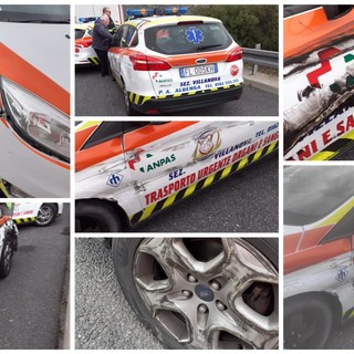 Camion schiaccia auto della Croce Bianca di Albenga contro il guardrail: solo paura per i militi ma mezzo distrutto