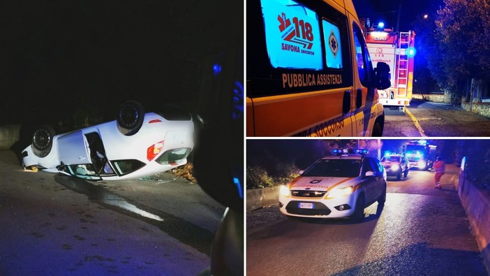 Ranzi, auto cappottata nella notte, due giovani al Santa Corona in codice giallo