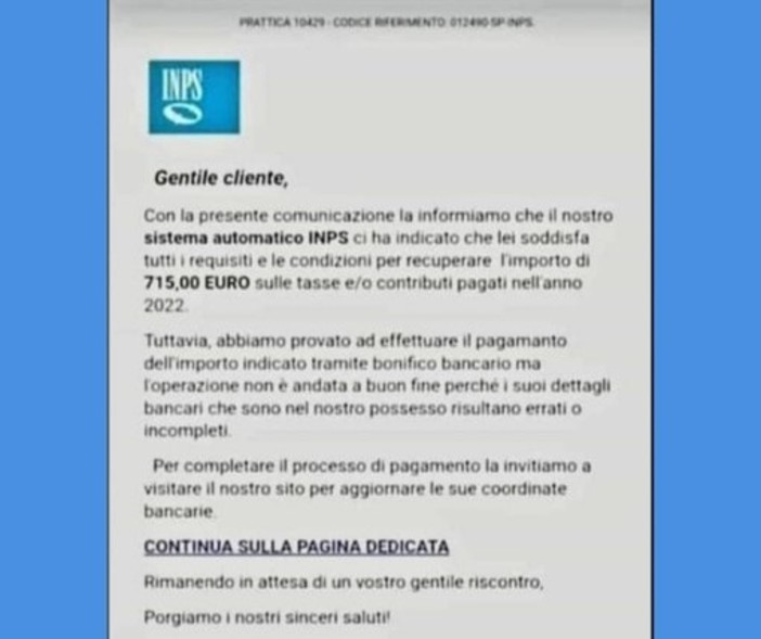 Anche a Savona le false lettere dell'Inps ma è una truffa Anche a Savona le false lettere dell'Inps ma è una truffa
