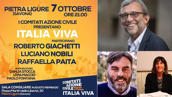 Lunedì 7 ottobre "Italia Viva" approda a Pietra Ligure