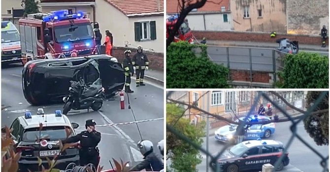 Pietra, incidente sulla via Aurelia: auto cappottata su un fianco. Soccorsi mobilitati, traffico in tilt