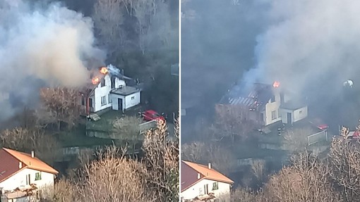 Varazze, tetto in fiamme in località Pero, intervento dei Vigili del fuoco