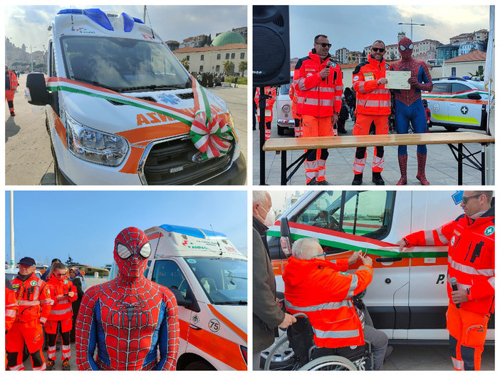 Imperia, inaugurati in calata Anselmi 4 nuovi mezzi della Croce Bianca. Il presidente Trincheri: “Tra i primi in Italia a dotarci di ambulanze ibride” (foto)