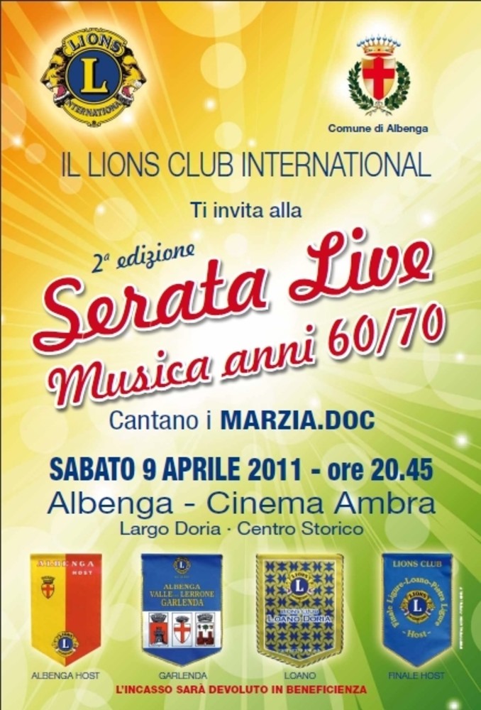 Lions Club Albenga, seconda edizione della serata live di musica anni '60/70 Lions Club Albenga, seconda edizione della serata live di musica anni '60/70