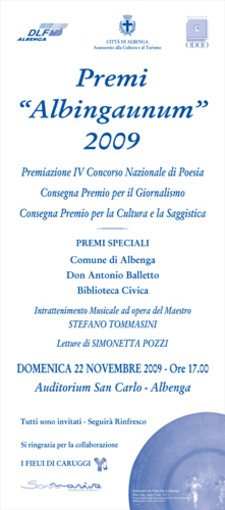Albenga: premiazione del Concorso Nazionale di Poesia