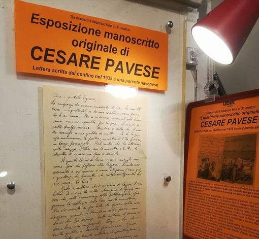 Savona, alla Ubik l'esposizione di una lettera originale di Cesare Pavese Savona, alla Ubik l'esposizione di una lettera originale di Cesare Pavese