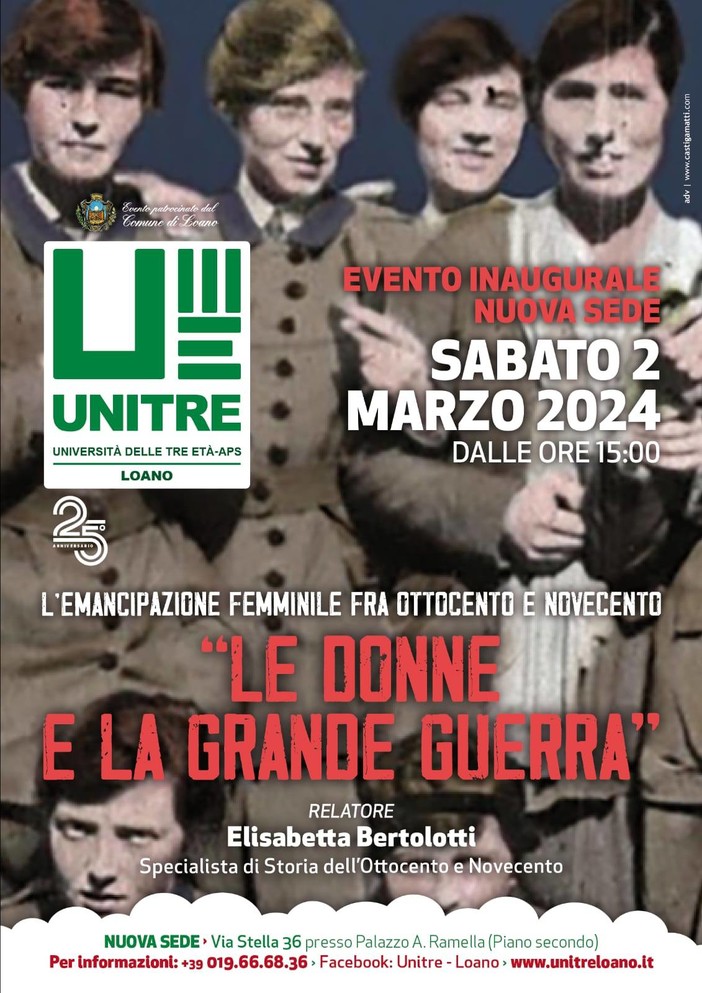 Unitre Loano: il 2 marzo conferenza su “L’emancipazione femminile fra Ottocento e Novecento”