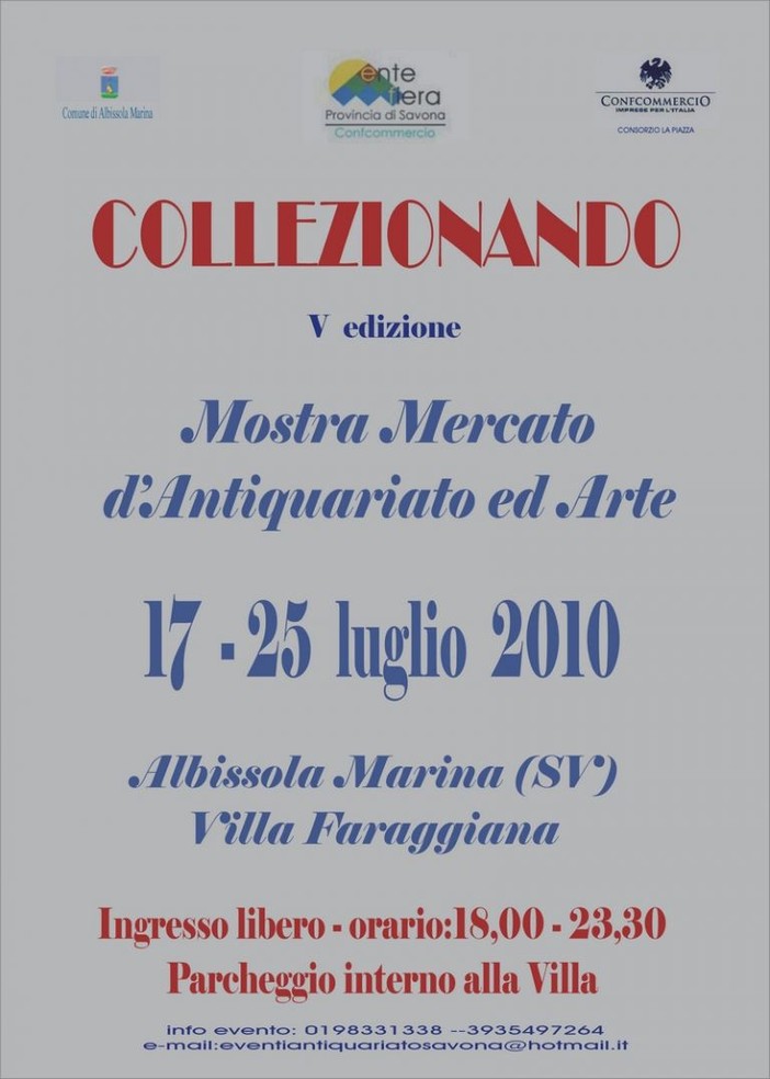Albissola: dal 17 luglio torna "Collezionando 2010" Albissola: dal 17 luglio torna "Collezionando 2010"