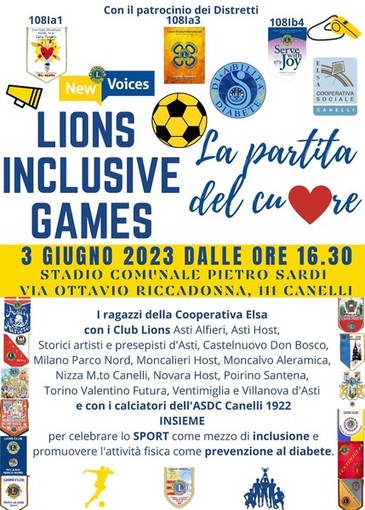 Sabato allo stadio di Canelli si svolgeranno i &quot;Lions Inclusive Games - La Partita del cuore&quot;