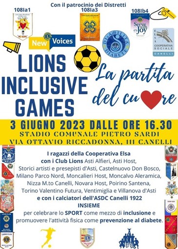 Sabato allo stadio di Canelli si svolgeranno i "Lions Inclusive Games - La Partita del cuore"