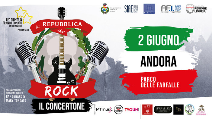 Andora Repubblica del Rock per un giorno, concertone del 2 giugno con artisti da tutta Italia Andora Repubblica del Rock per un giorno, concertone del 2 giugno con artisti da tutta Italia