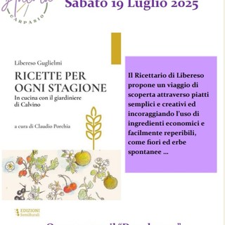 Carpasio, sabato 19 luglio – Un omaggio a Libereso Guglielmi tra cucina, salute e sostenibilità Carpasio, sabato 19 luglio – Un omaggio a Libereso Guglielmi tra cucina, salute e sostenibilità