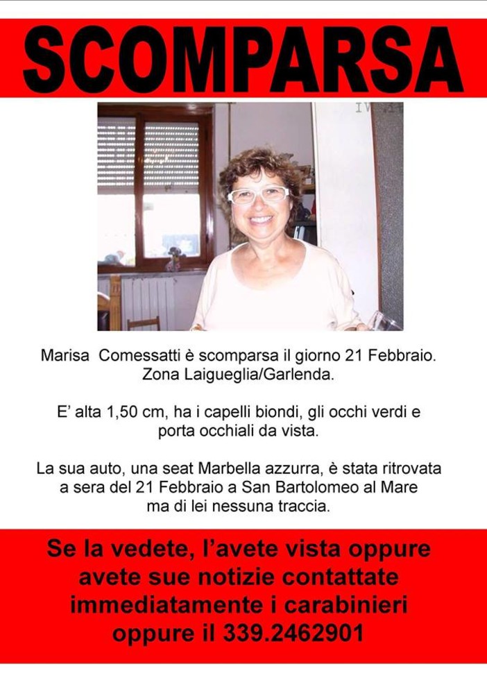Scomparsa 61enne Laigueglia: nasce il gruppo facebook "Troviamo Marisa", forse il primo testimone