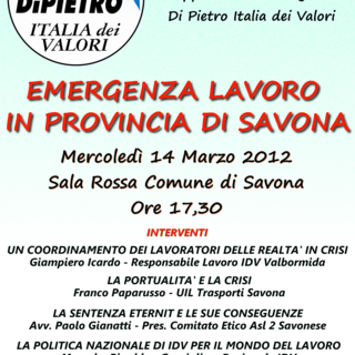 "Emergenza lavoro nella provincia di Savona"