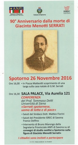 Anpi Spotorno: conferenza su Giacinto Menotti Serrati in occasione del 90° dalla sua morte