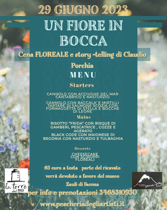 L’Osteria La Pescheria degli Artisti di Albissola propone “Un Fiore in Bocca”, una cena con i fiori eduli L’Osteria La Pescheria degli Artisti di Albissola propone “Un Fiore in Bocca”, una cena con i fiori eduli