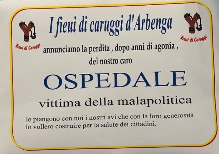 No di Toti al Pronto Soccorso ad Albenga, tutta la delusione dei Fieui di caruggi in un manifesto funebre (FOTO) No di Toti al Pronto Soccorso ad Albenga, tutta la delusione dei Fieui di caruggi in un manifesto funebre (FOTO)